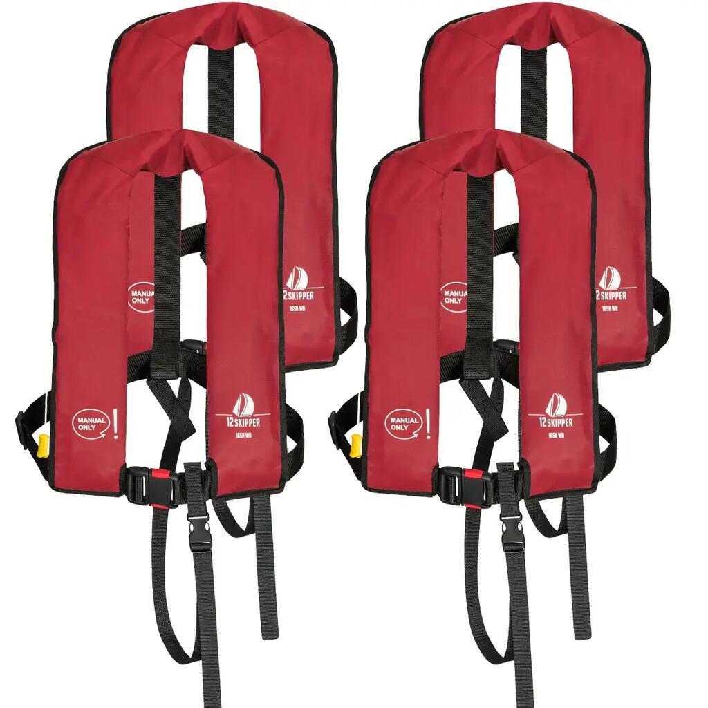 Set of 4 life jackets, 165N ISO, with manual release, red