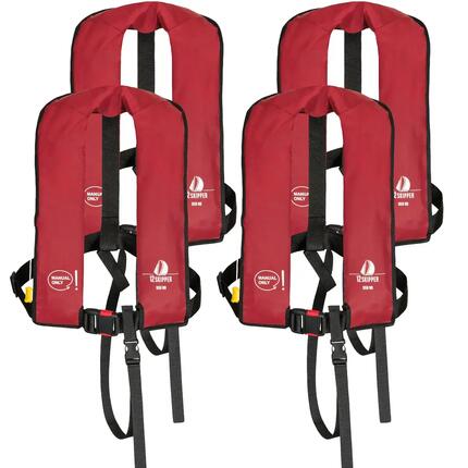 Lot de 4 : gilet de sauvetage 165N ISO à déclenchement manuel - rouge