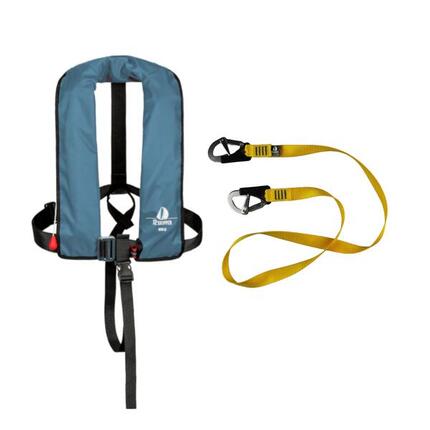 Set: Automatik-Rettungsweste 165N ISO Harness, stahlblau inkl. Lifeline