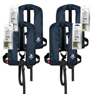 Set van 4 automatische reddingsvesten 165n blauw met harnas en herlaadsets