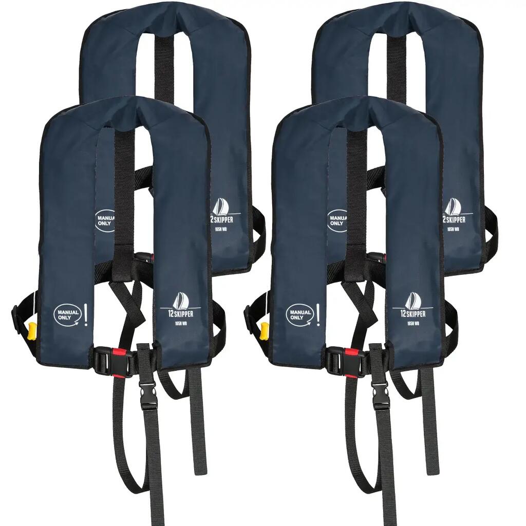 Set of 4 165N ISO life vests with manual inflation, navy blue