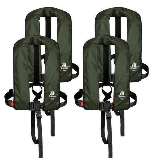 4er-Set Automatik-Rettungsweste 165N ISO mit Harness, weiß