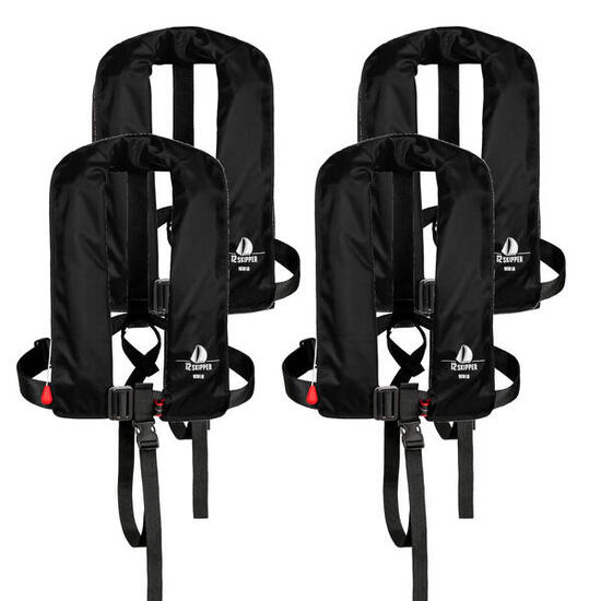 4er-Set Automatik-Rettungsweste 165N ISO mit Harness, rot
