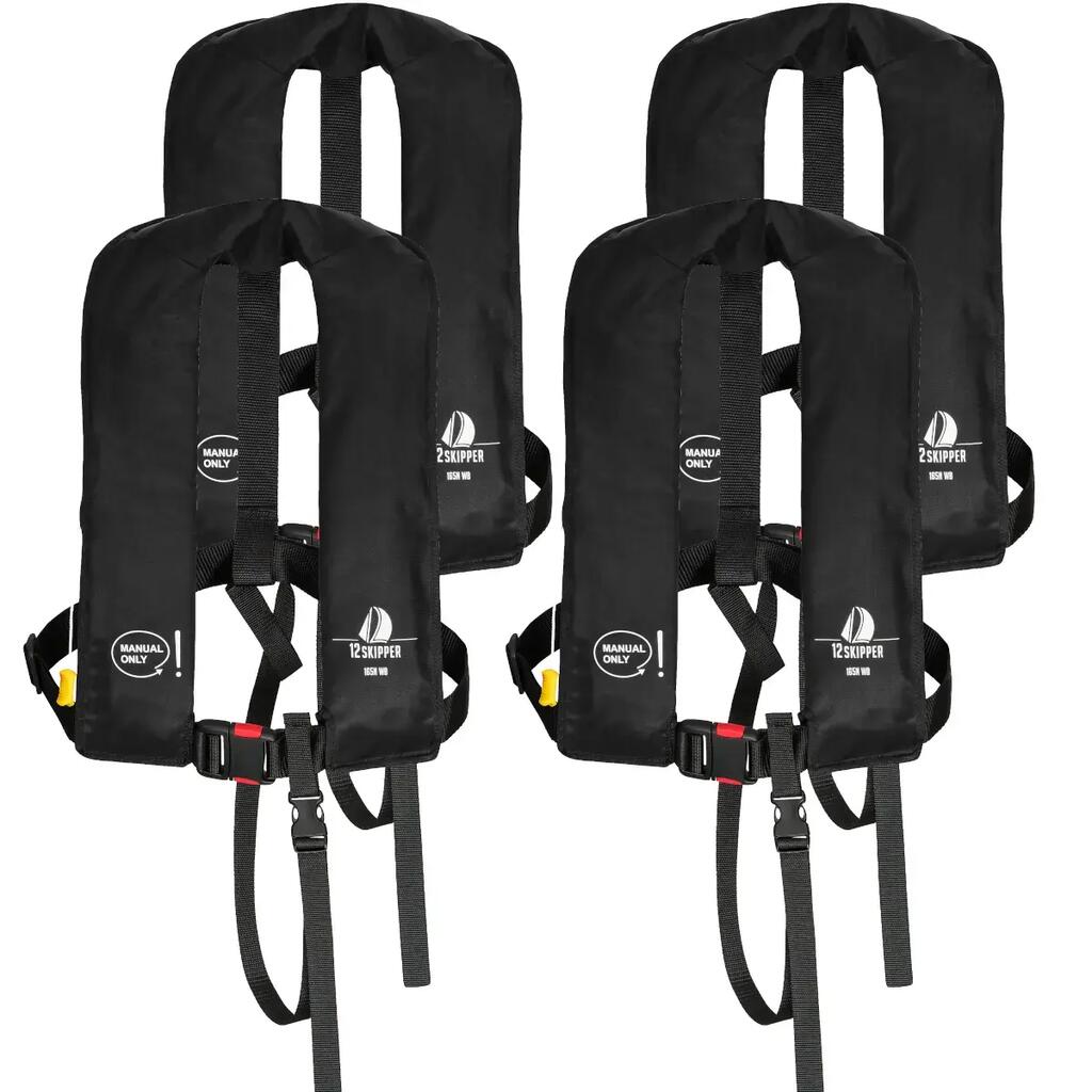 Set of 4 165N ISO life jackets with manual inflation, black
