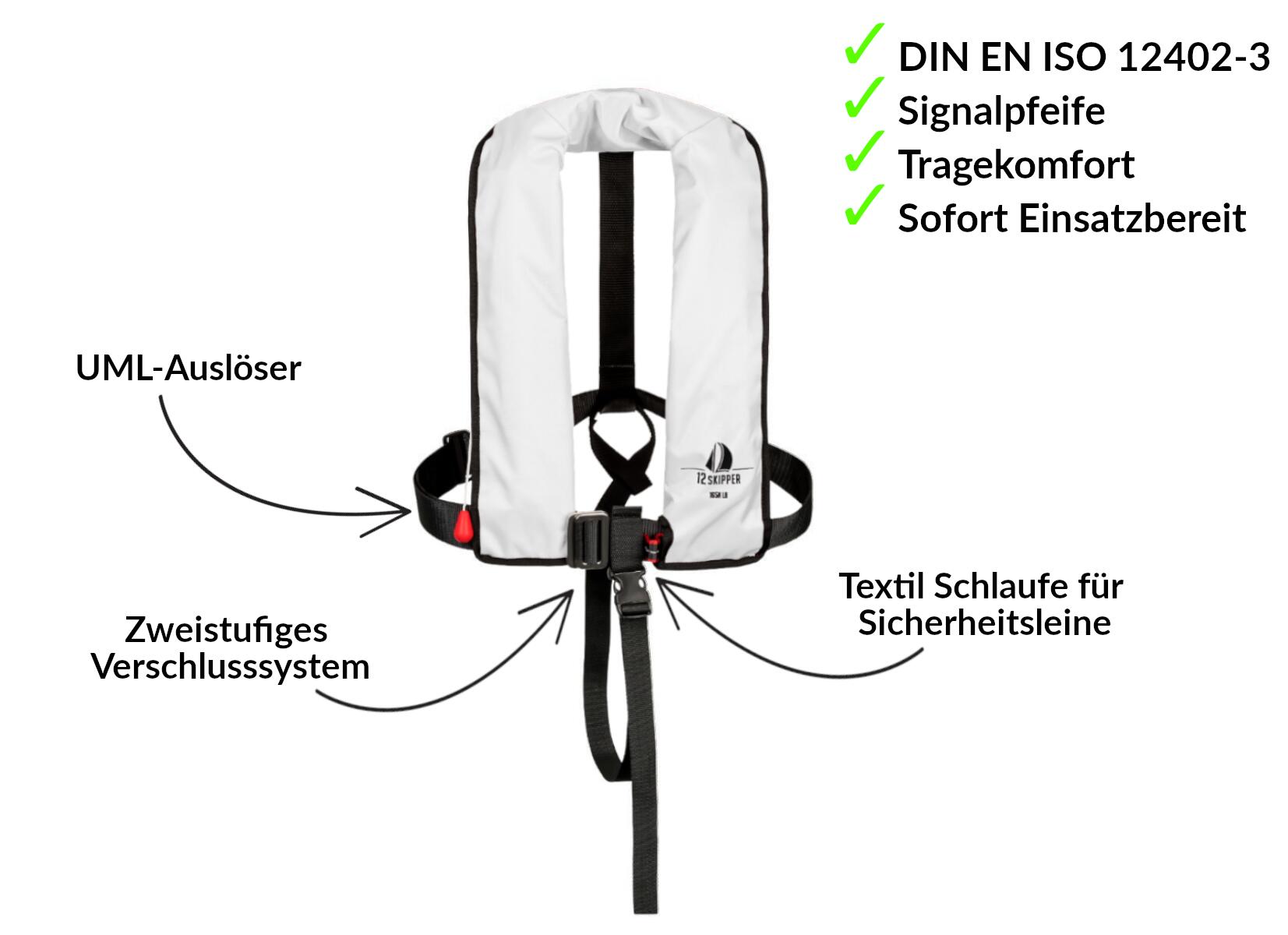 Set van 4:  automatisch reddingsvest 165N ISO met harnas, wit, en herlaadset 6/7