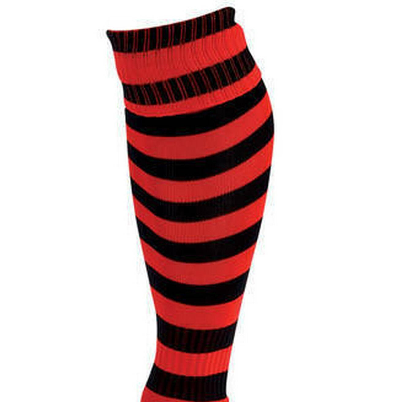 Unisex Pro Geringelte Fußballsocken für Erwachsene Damen und Herren Rot/Schwarz 2/2