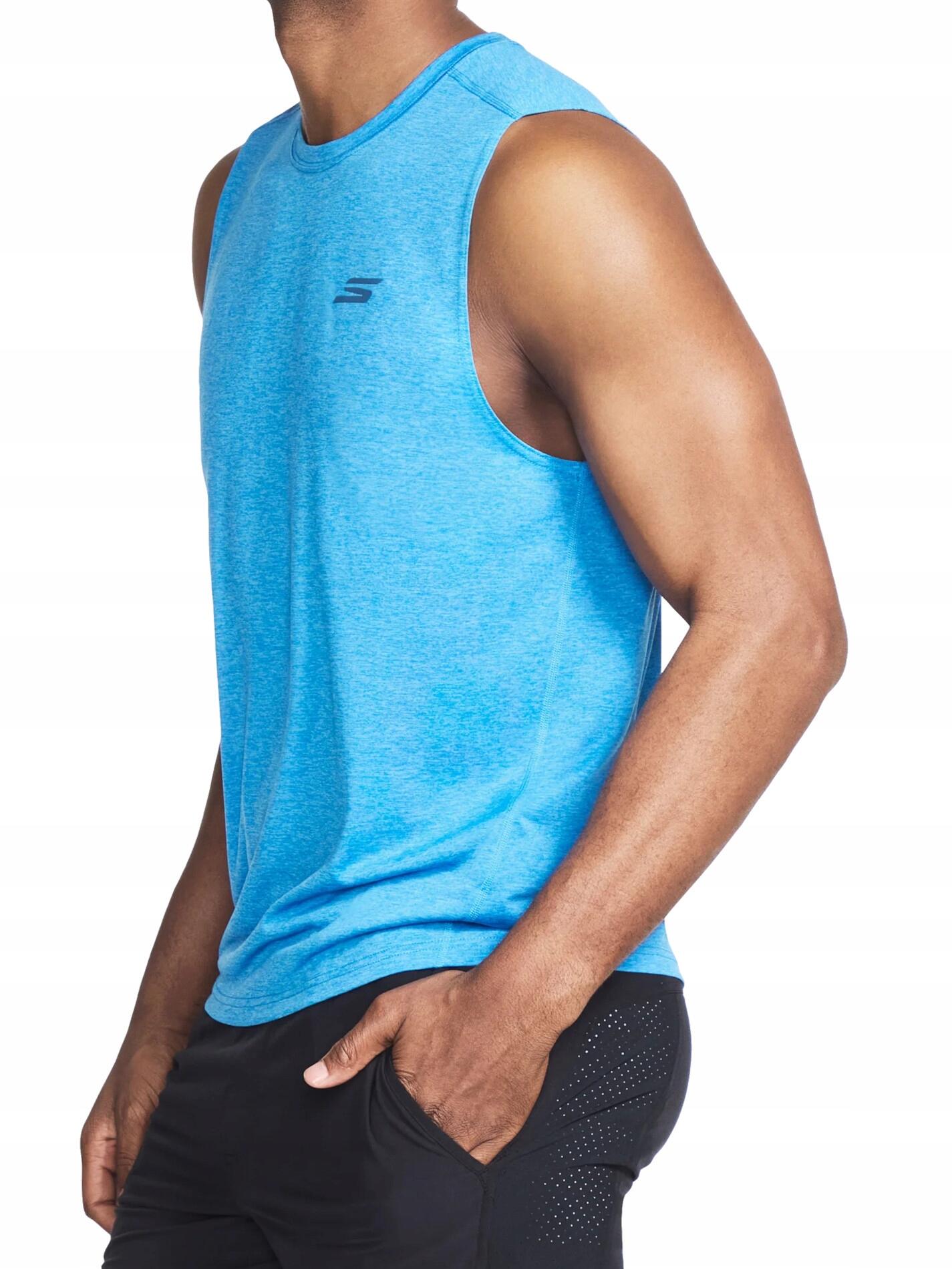 Maglia sportiva da allenamento senza maniche da uomo SKECHERS, blu 3/4