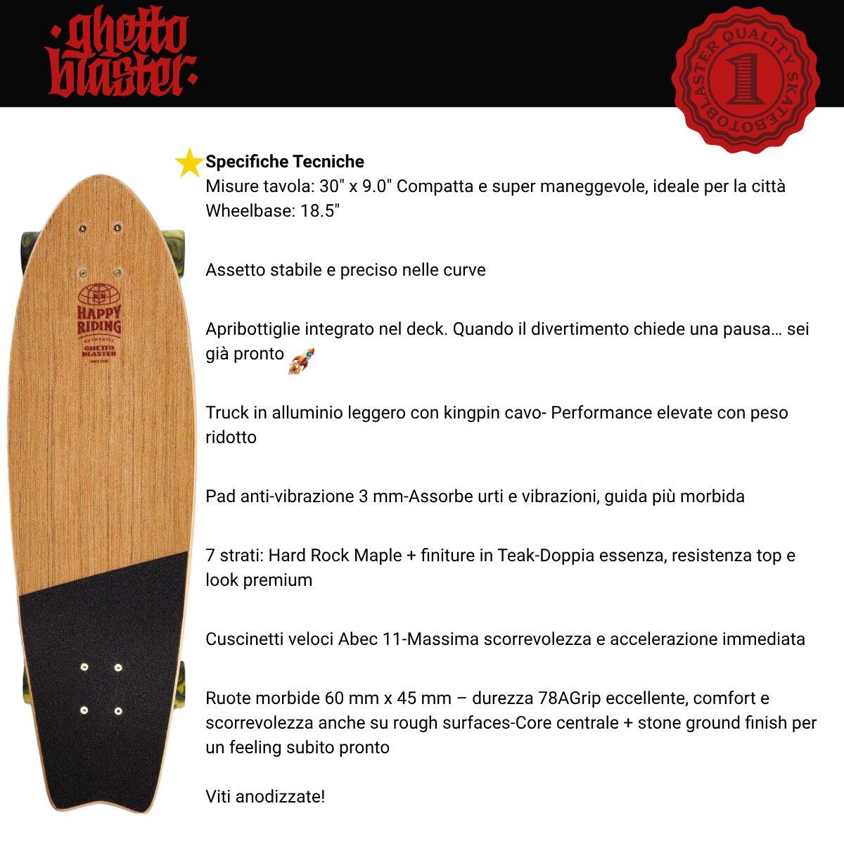 Skateboard Cruiser Ghettoblaster Teak Geroglific Fishtail 30" -9" 4/7