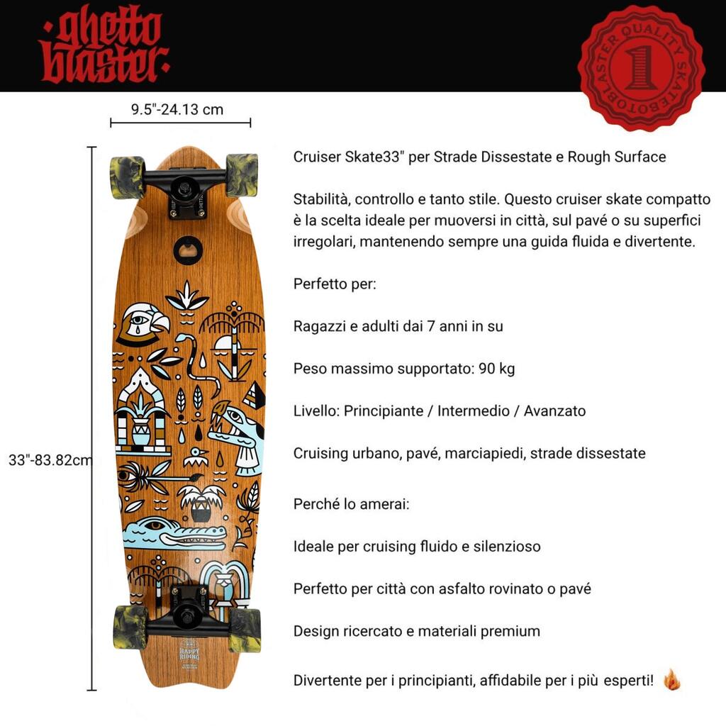 Skateboard Cruiser Ghettoblaster Teak Geroglific Fidh tail 33" -9.5"