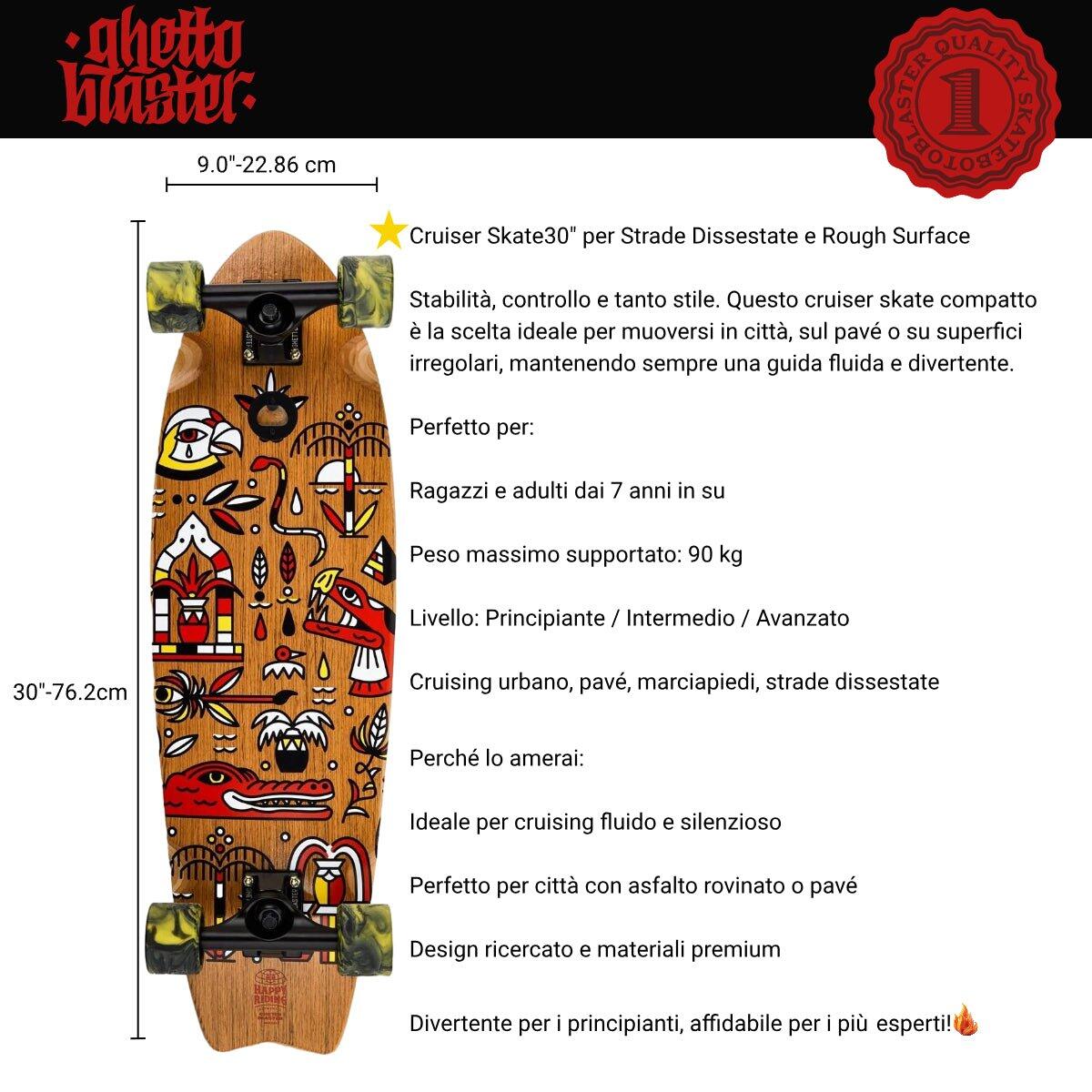 Skateboard Cruiser Ghettoblaster Teak Geroglific Fishtail 30" -9" 3/7