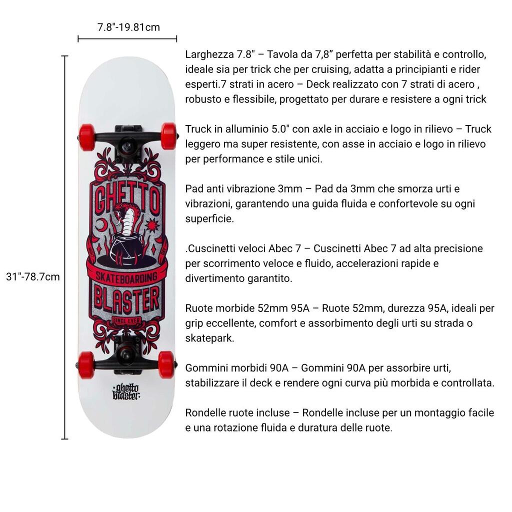 Ghettoblaster Skateboard for Beginners Kobra Red 7.80"