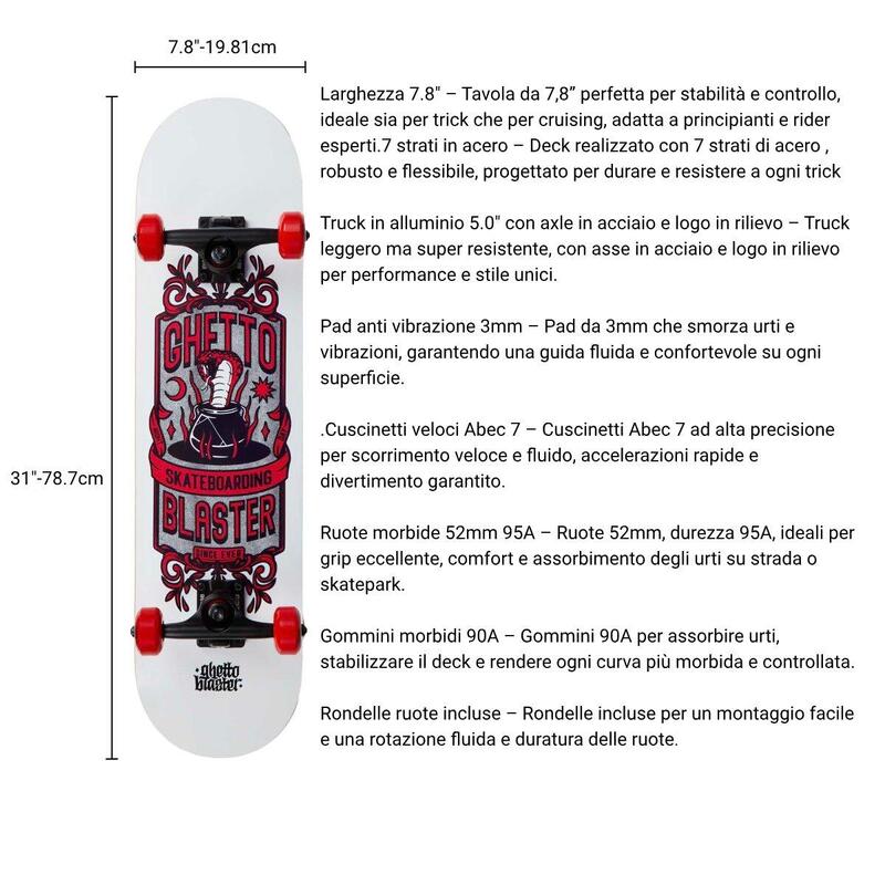 Skate pentru început Kobra roșu 7.8"