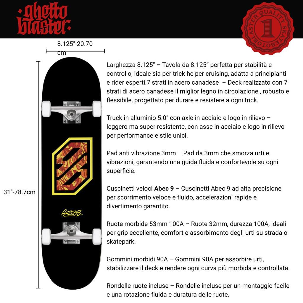 Ghettoblaster Skateboard for Beginners, Flame Yellow, 8.125"