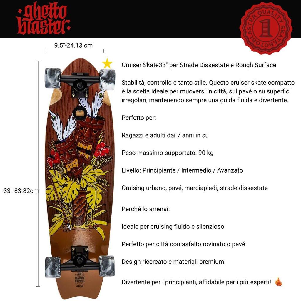 Skateboard Cruiser Ghettoblaster Mahogany Tki Totem Fish Tail 33" -9.5"