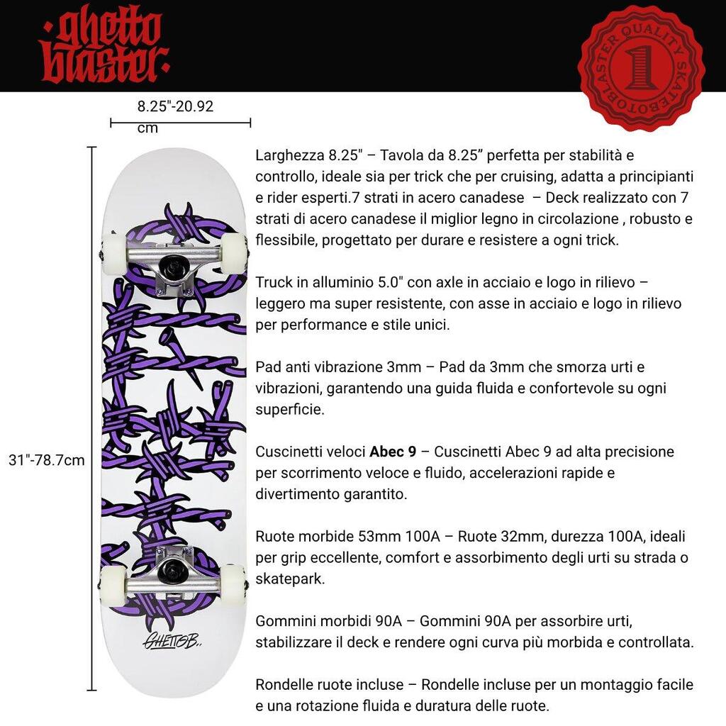 Ghettoblaster Skateboard for Beginners Barded Wire Pou 8.25"