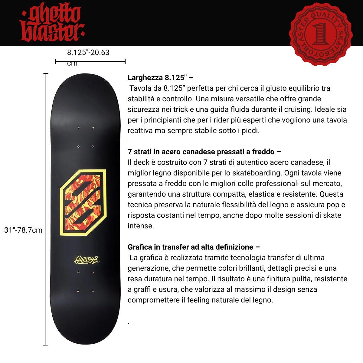 Tavola Skateboard Deck Ghettoblaster Vooraf Bekleed Vlam Geel 8.125" 3/7
