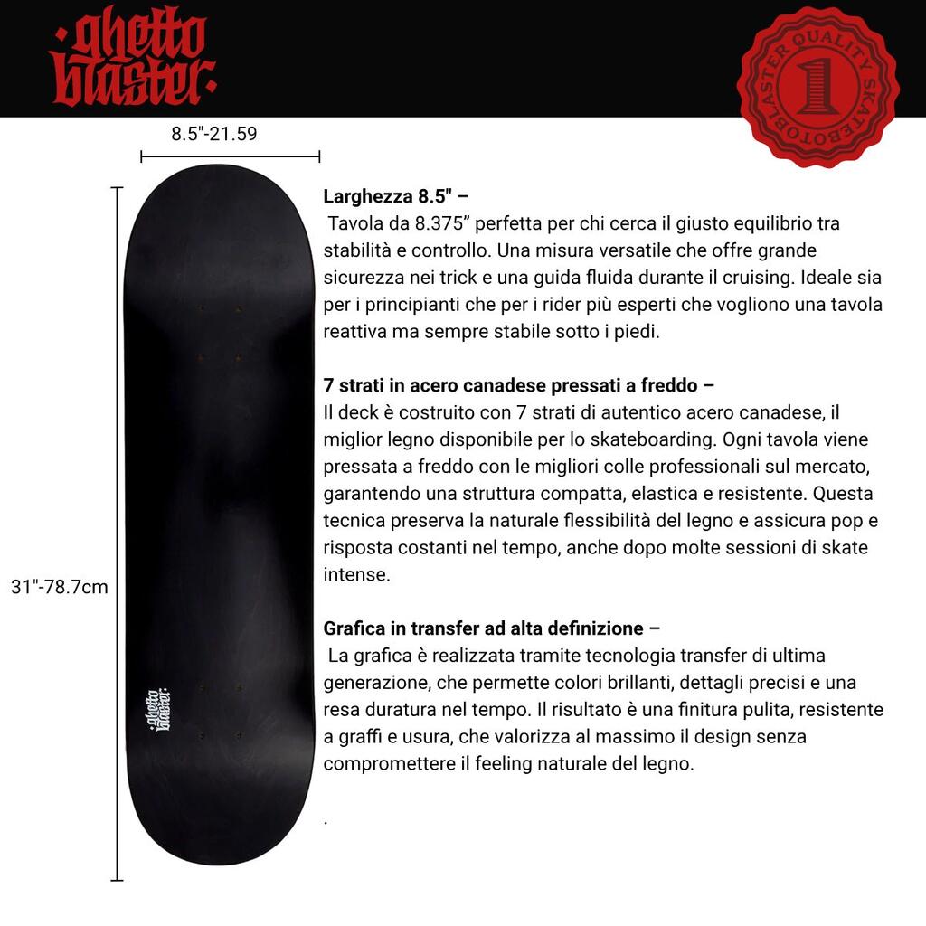 Skateboard Ghettoblaster Deck Small Logo Black 8.5""