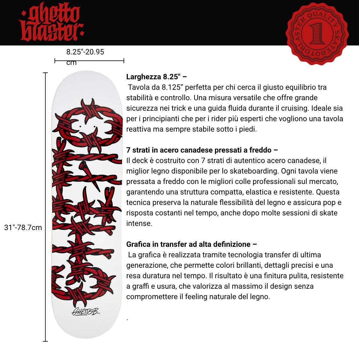 Tavola Skateboard Deck Ghettoblaster Vooraf Bekleed Barded Wire Rood 8.25" 3/7