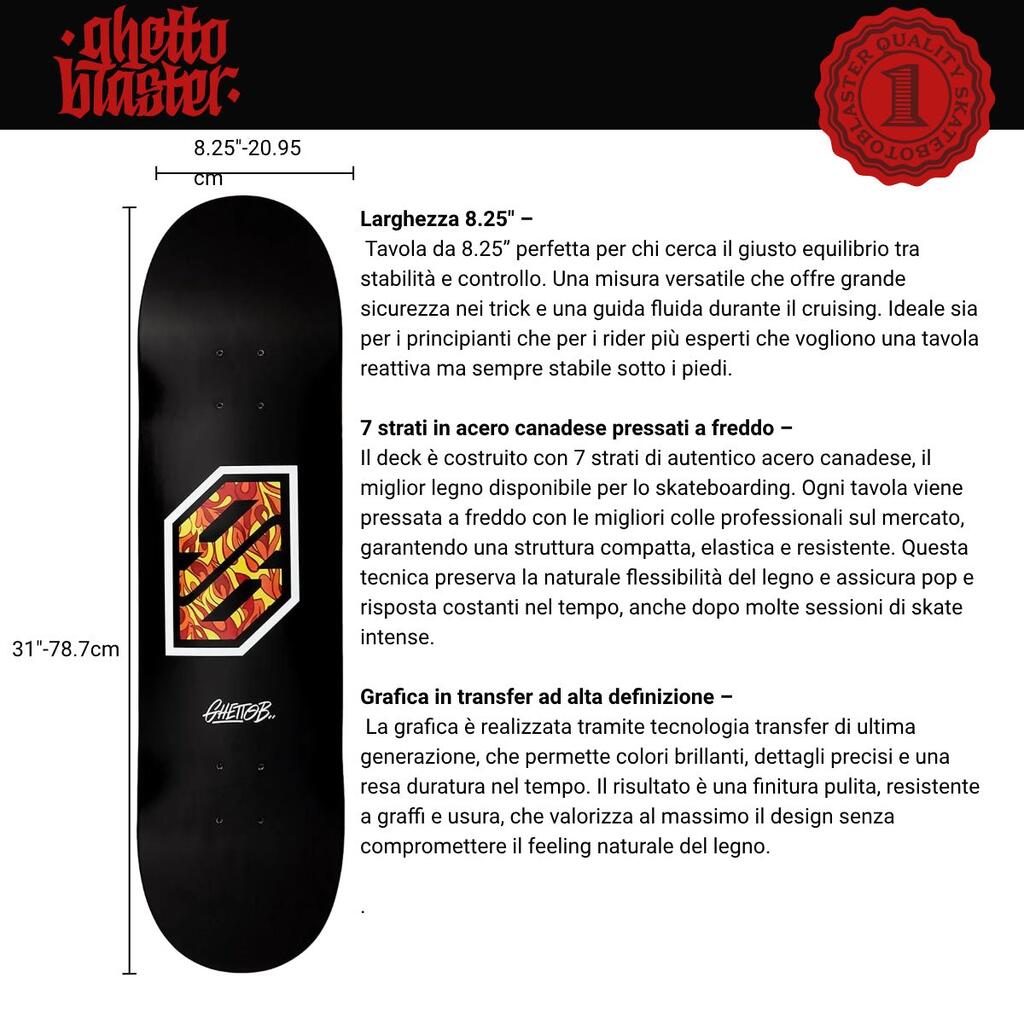 Skateboard Deck Ghettoblaster Pregripped Flame White 8.25"