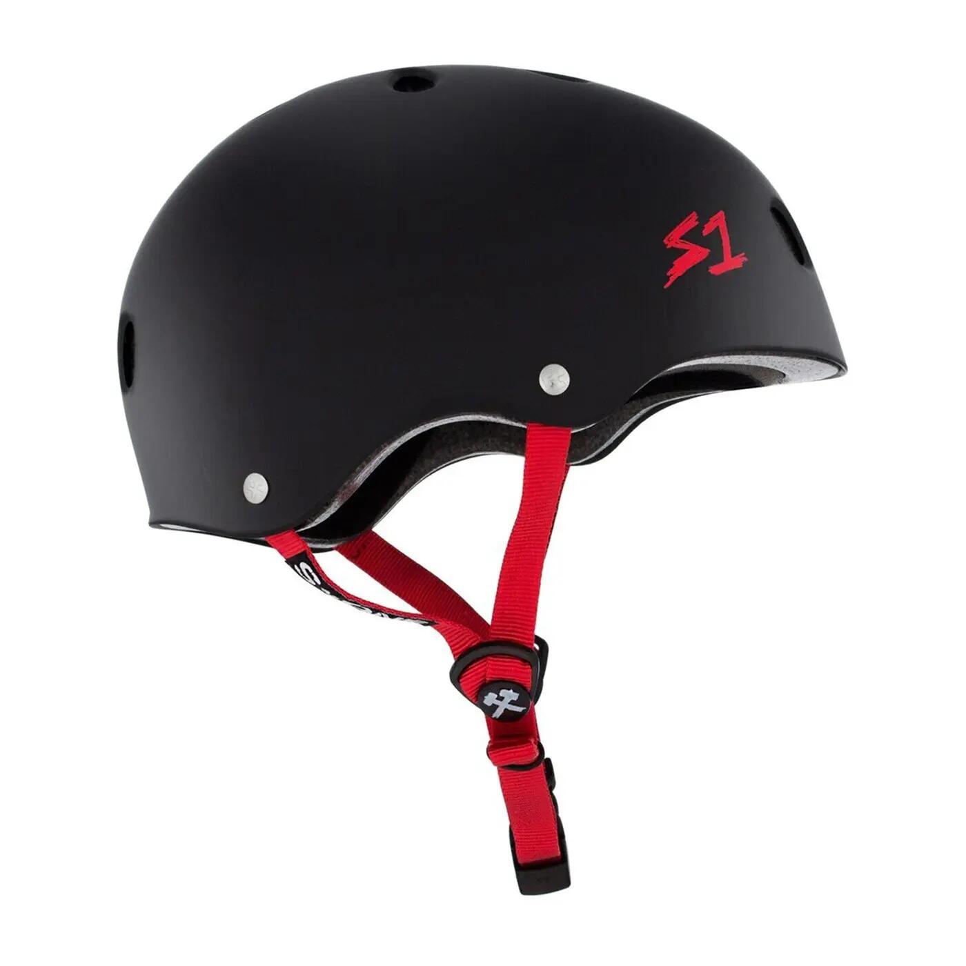 S-ONE Casque LIFER Noir Mat Strap Rouge- Taille M 3/4