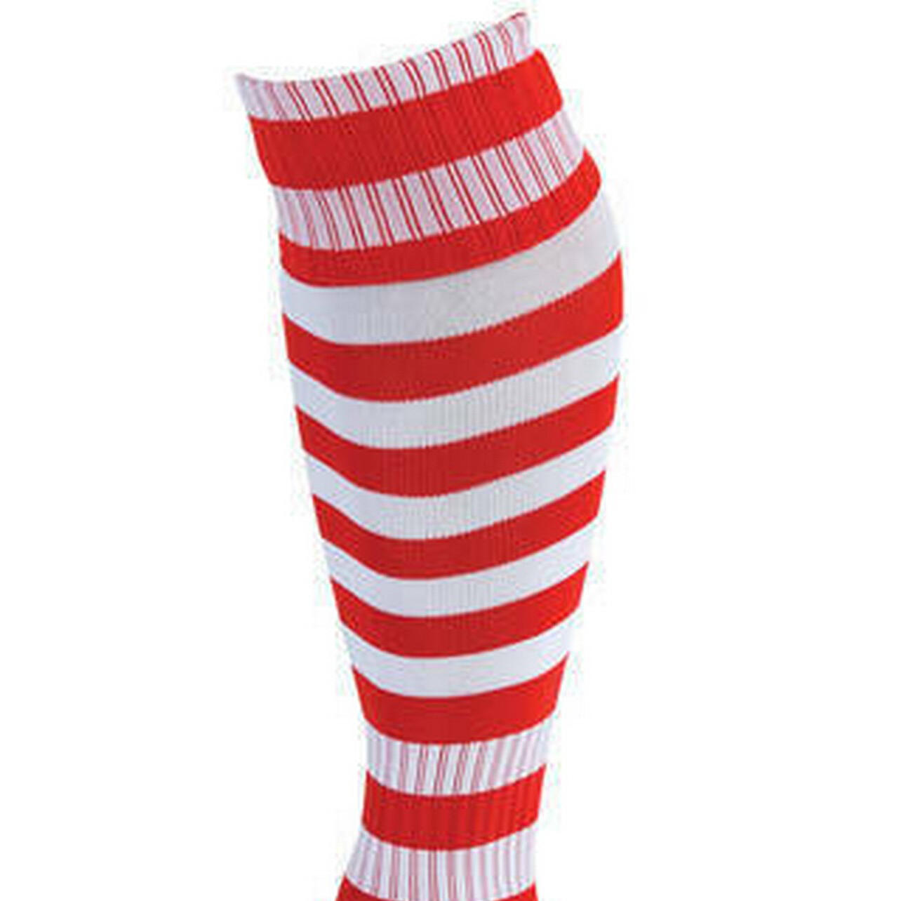 Unisex Pro Geringelte Fußballsocken für Erwachsene Damen und Herren Rot/Weiß 2/2