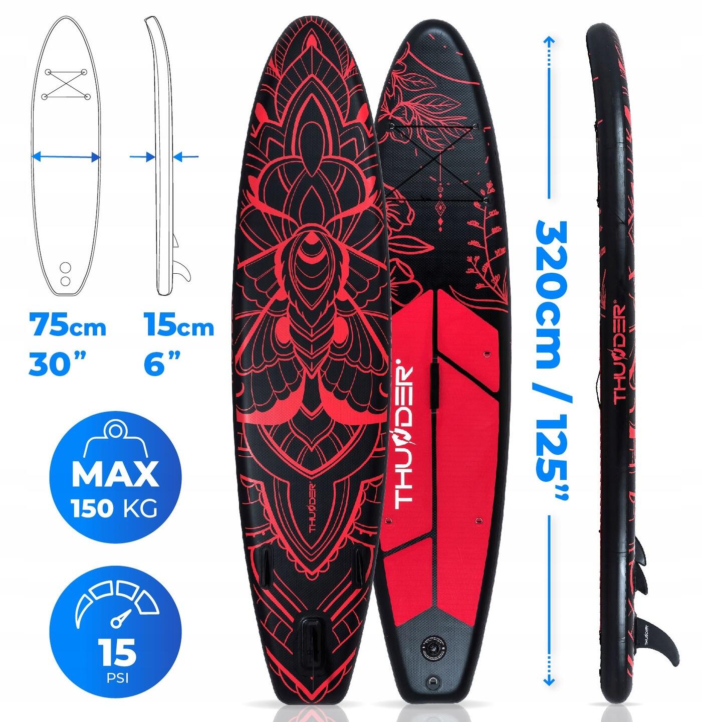 Deska SUP 320 cm THUNDER stabilna wytrzymała zestaw pompka akcesoria 2/8