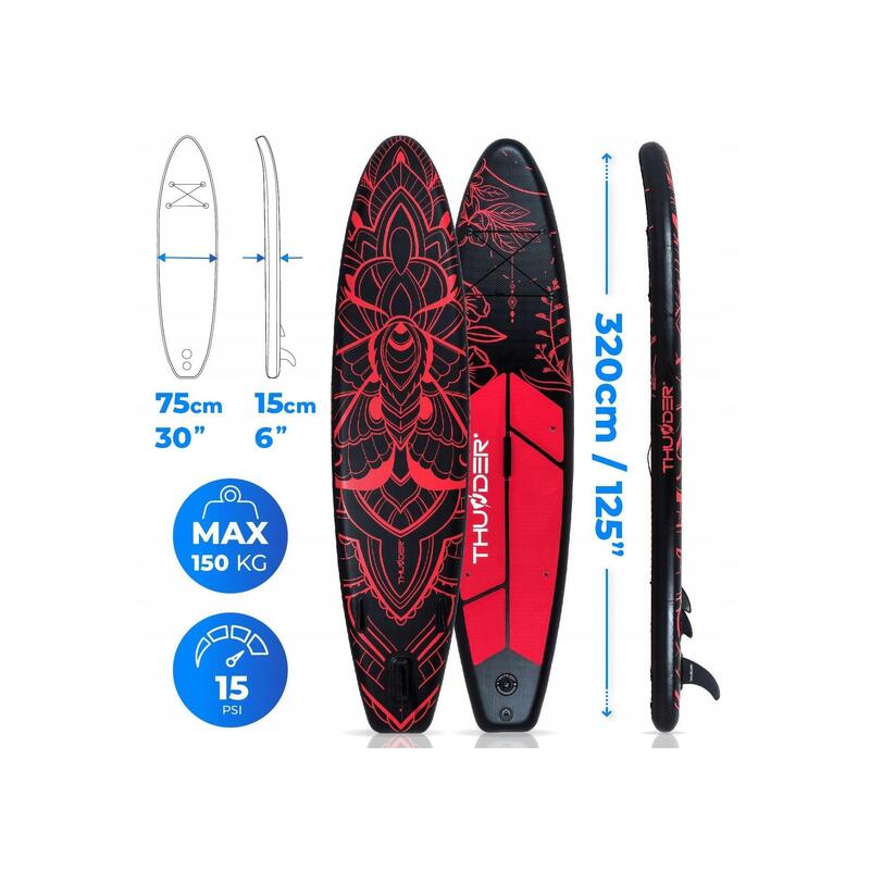 Placă SUP 320 cm THUNDER stabilă, rezistentă, set pompă, accesorii