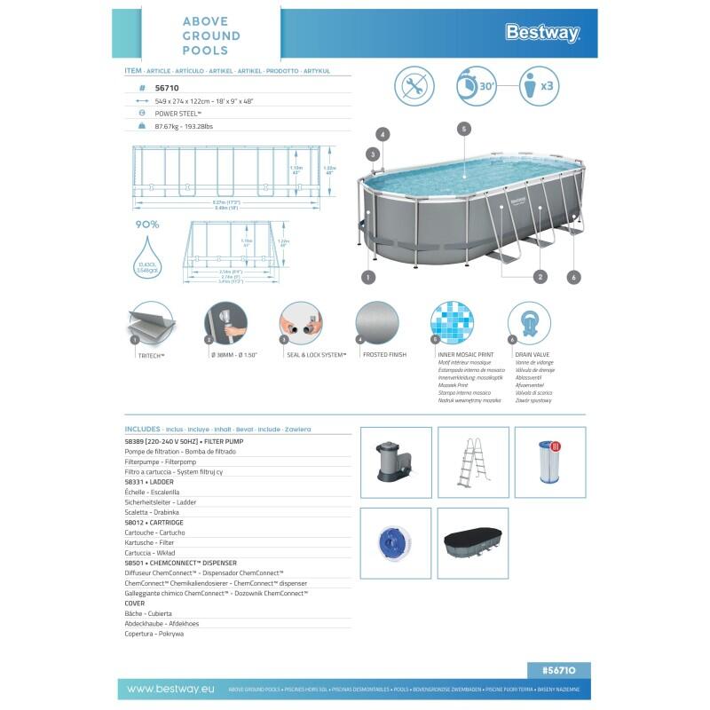 Piscina Desmontable Tubular Bestway Power Steel Oval 549x274x122 cm con Depurado 5/7