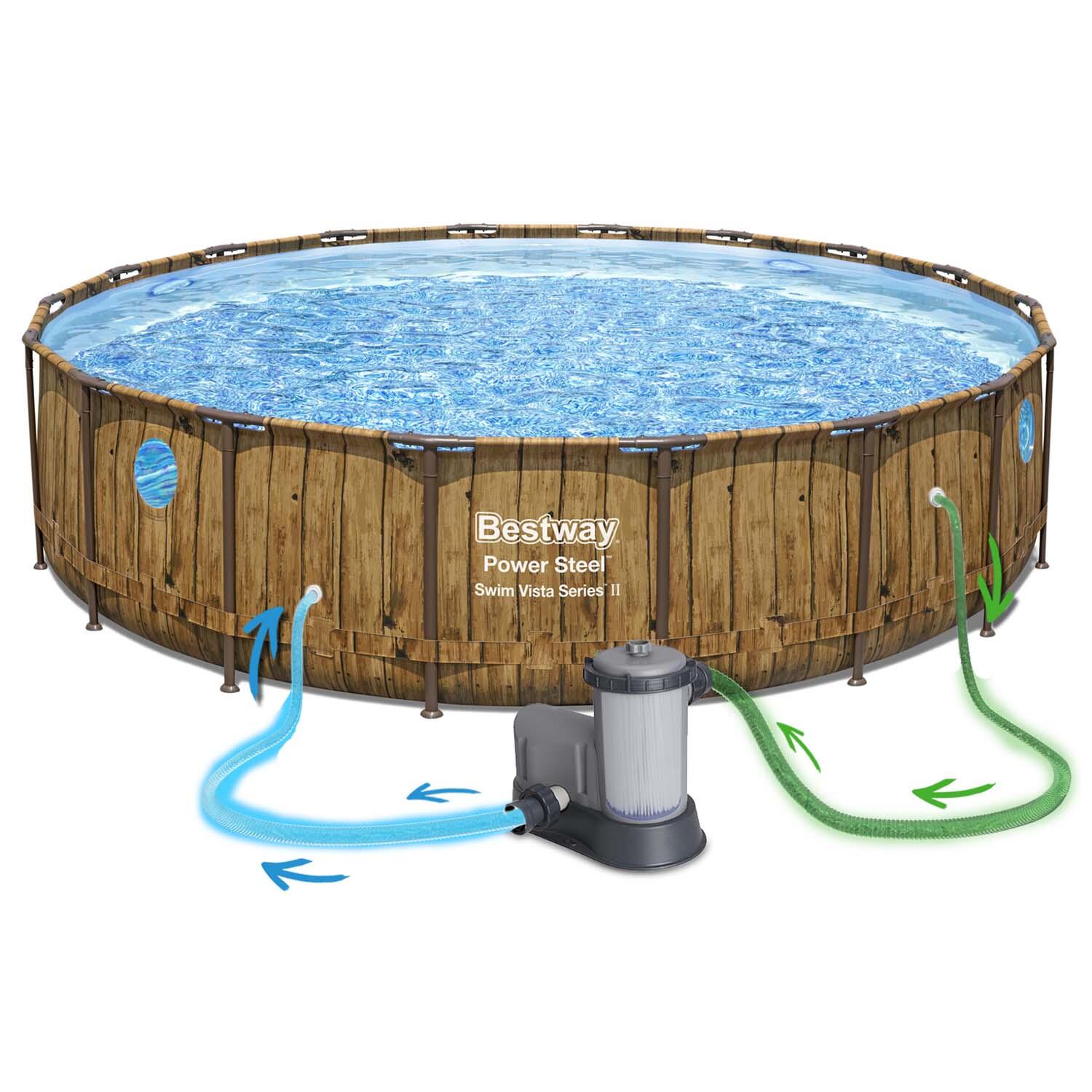 Piscina Desmontável Bestway Power Steel Ø549x122 cm Filtro, Cobertura e Escada 4/7