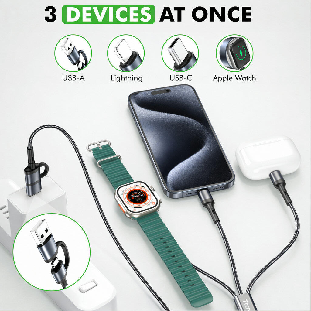 Cabo USB 3 em 1 com carregador de 120 W para Apple Watch 3/6
