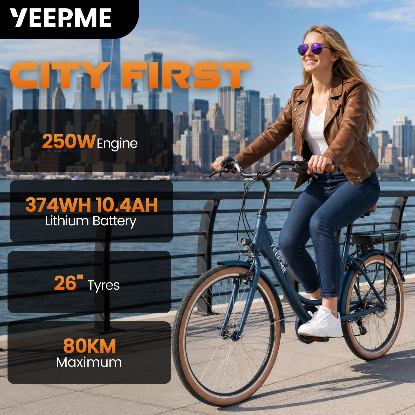 CITY First 3 Bicicletta Elettrica Città 26" 250W 374Wh 80km NFC Garanzia 5 Anni 3/7