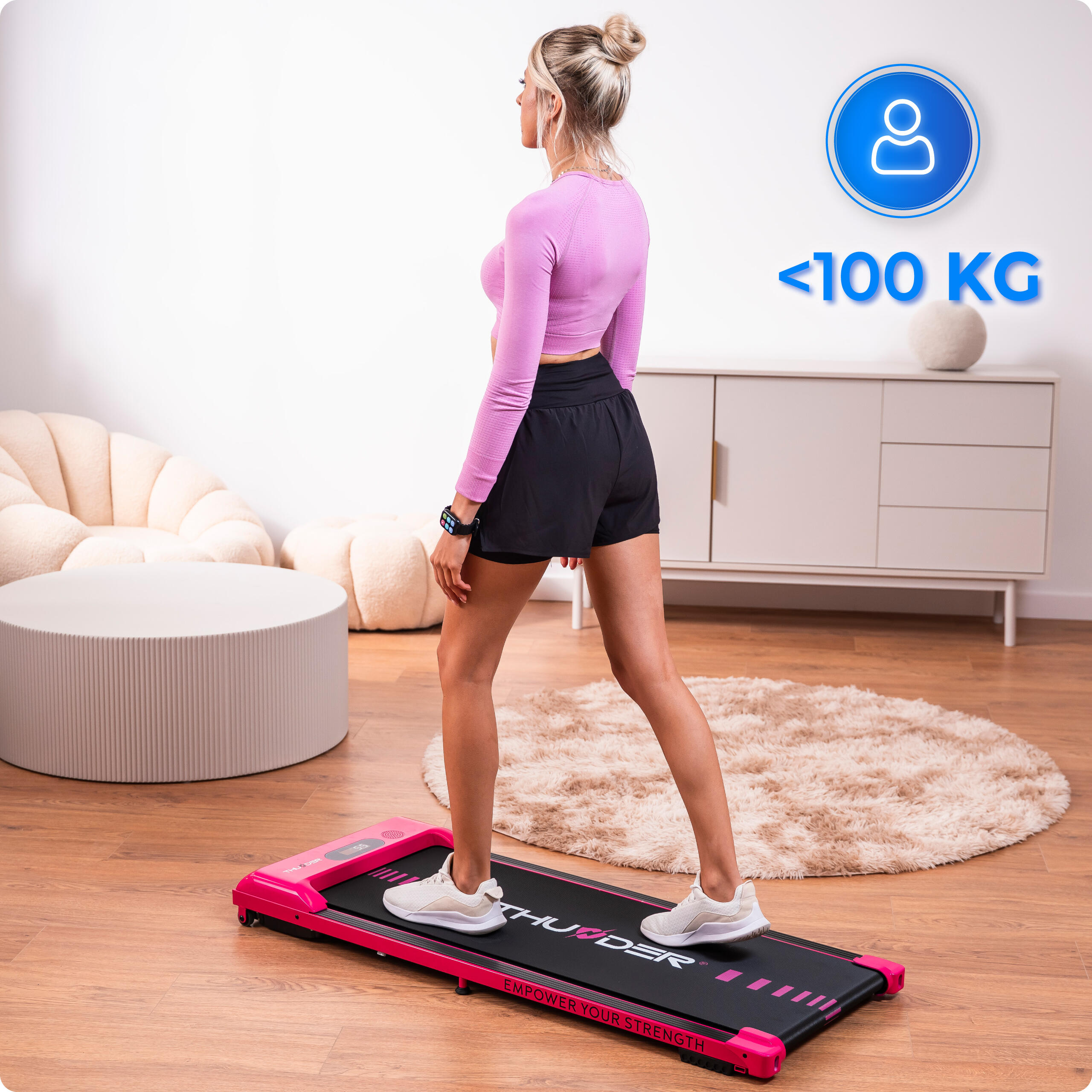 Passadeira Thunder IDEA-PINK 101x38cm 6km/h FitShow LED Bluetooth alto-falante 4/7