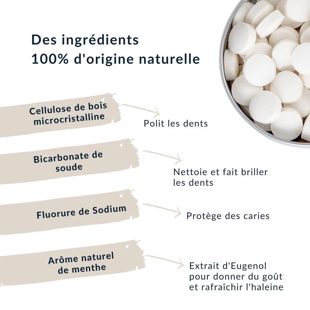 DENTIFRICE SOLIDE EN PASTILLES - MENTHE- BOITE 60 pastilles 3/5
