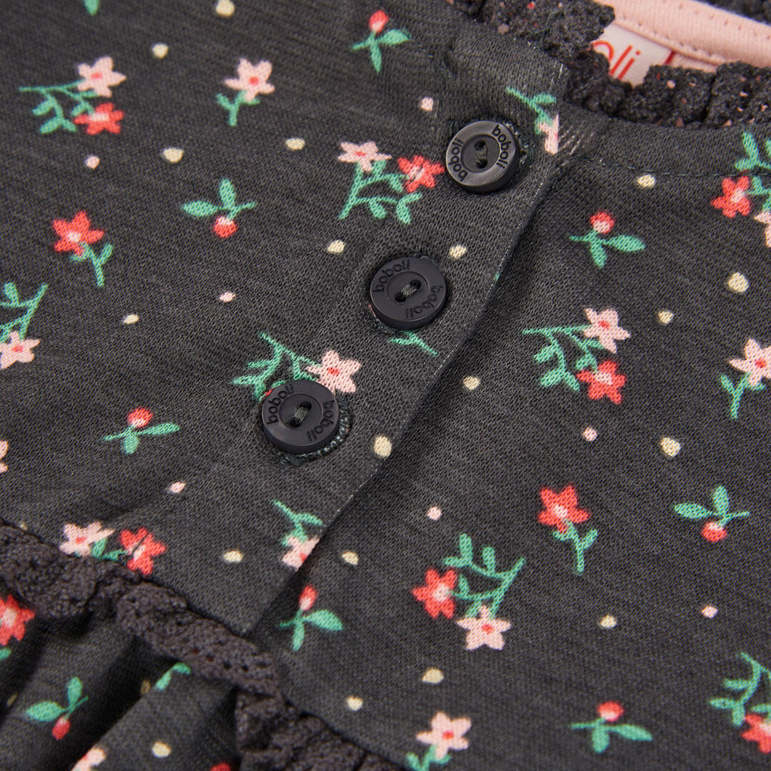 Vestido estampado flores gris oscuro 3/4