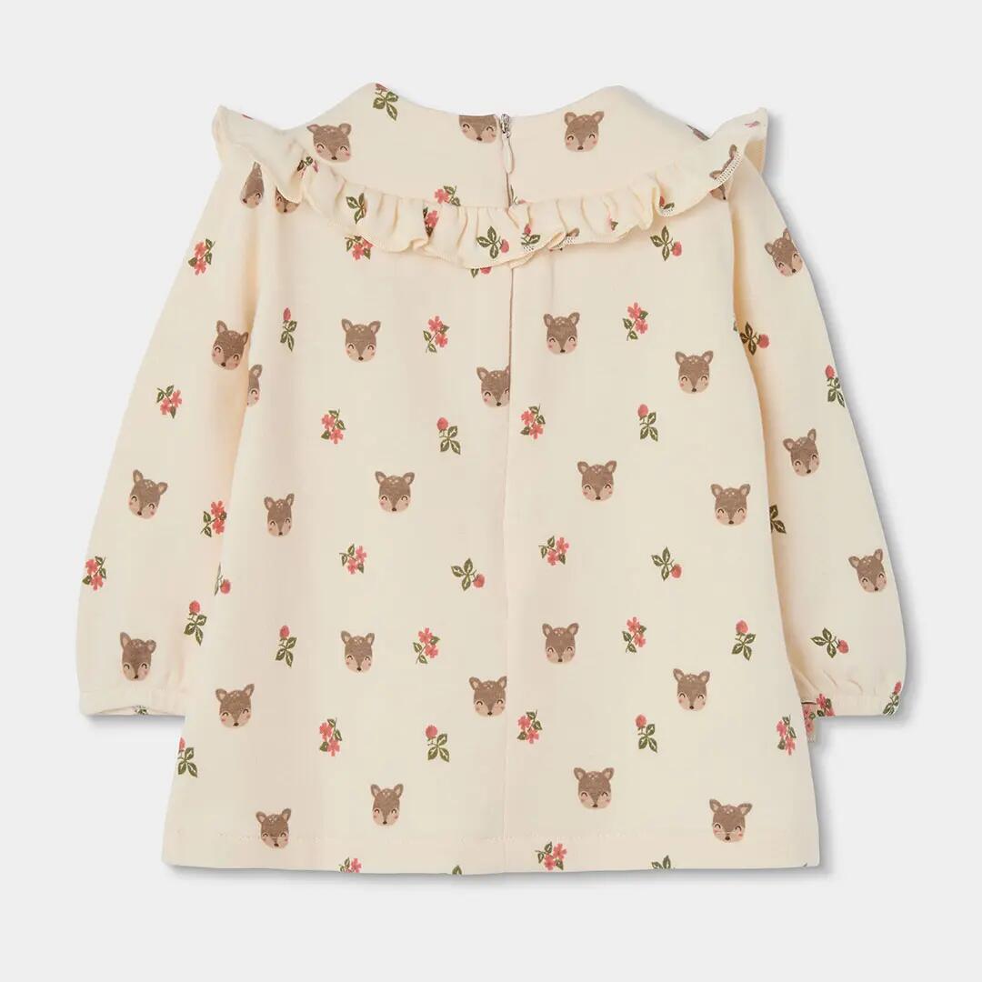 Vestido bebé crudo estampado ositos y flores 2/4