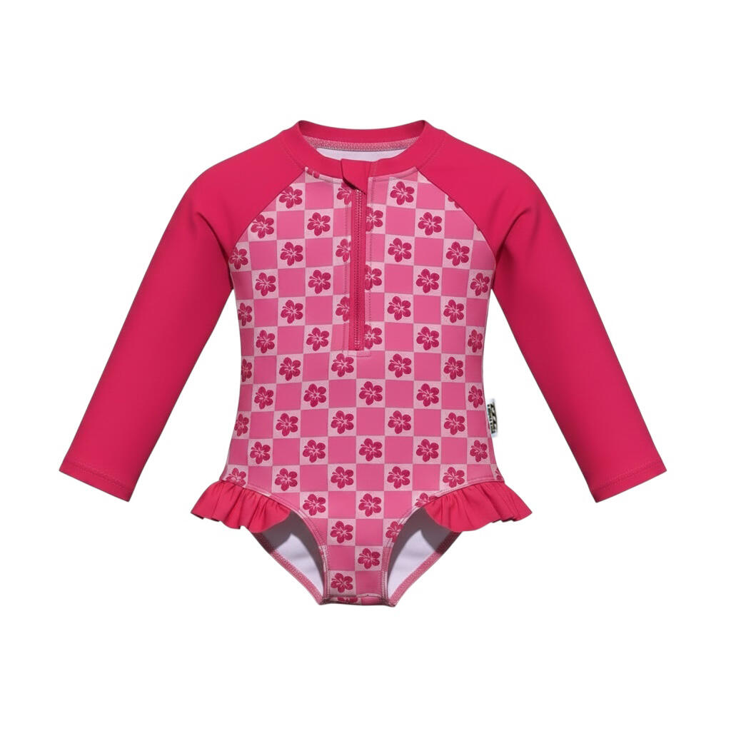 Mädchen, Badeanzug mit Langen Ärmeln, UPF 50+ Sonnenschutz, Chequered Hibiscus 3/6
