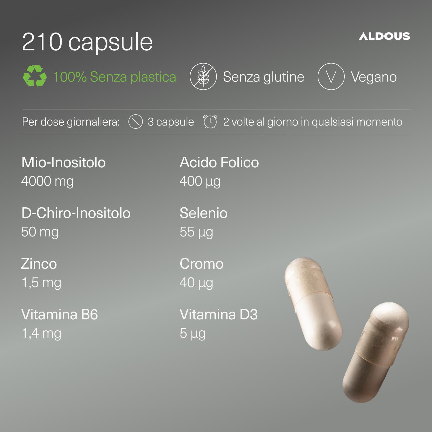 Myo-inositolo + D-chiro-inositolo  - 210 capsule - Equilibrio ormonale femminile 3/5