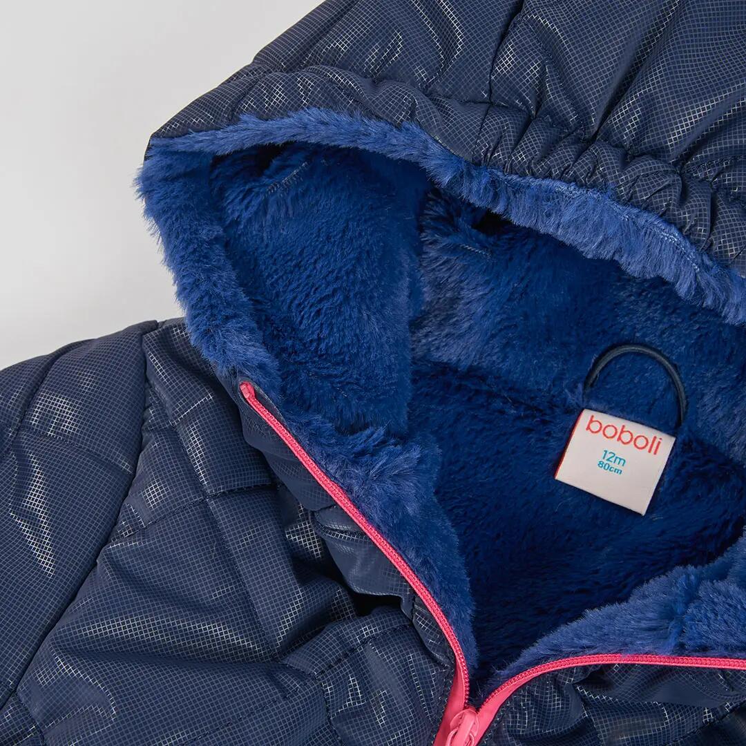 Parka tejido técnico niña azul marino acolchada 3/4