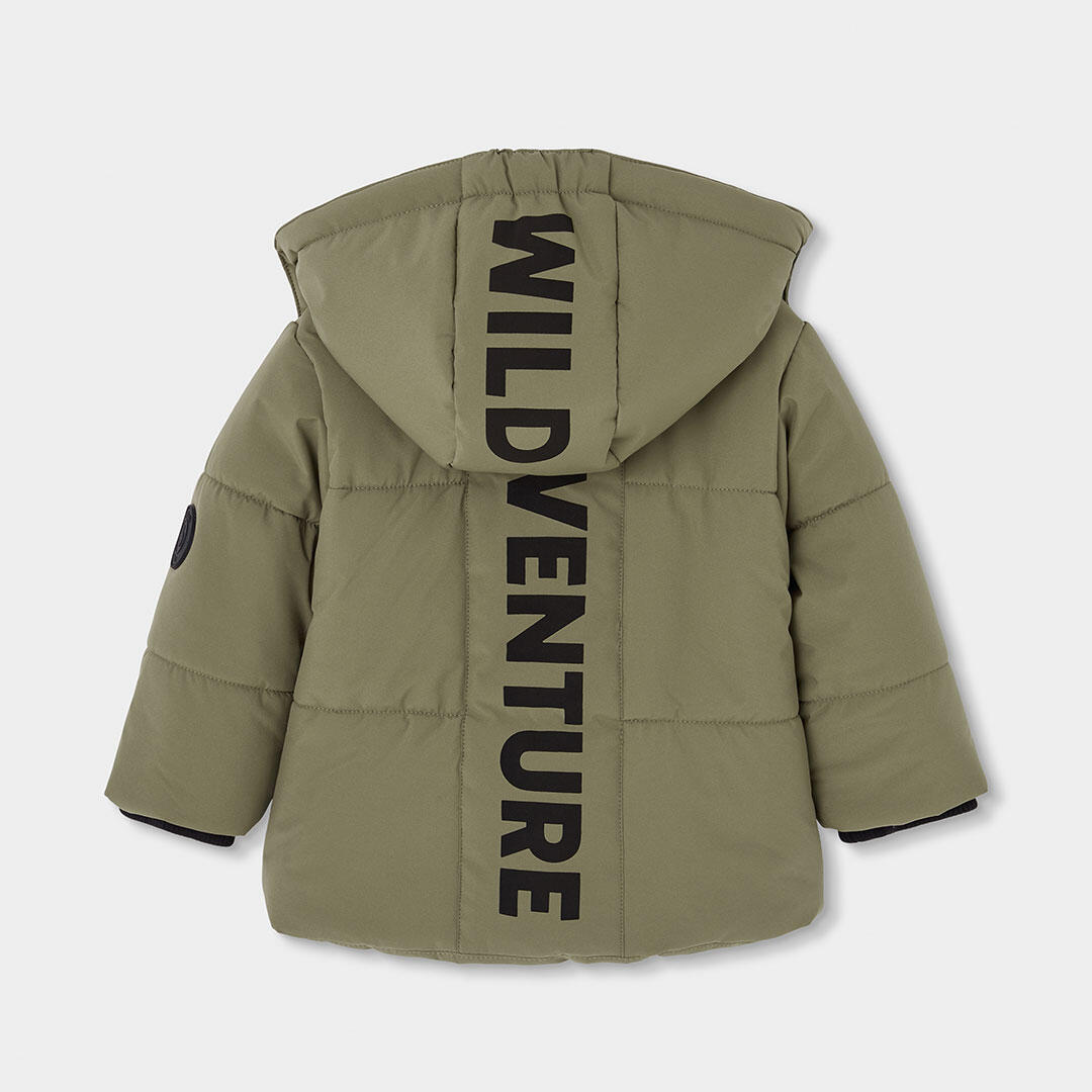 Parka tejido técnico niño verde con capucha 2/4