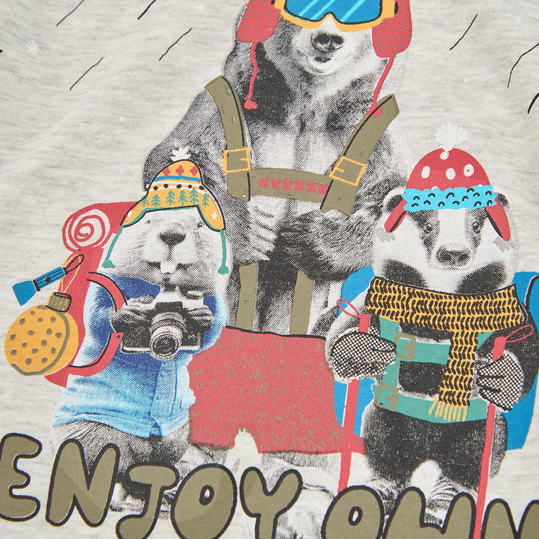 Camiseta punto niño crudo estampado animales 3/4