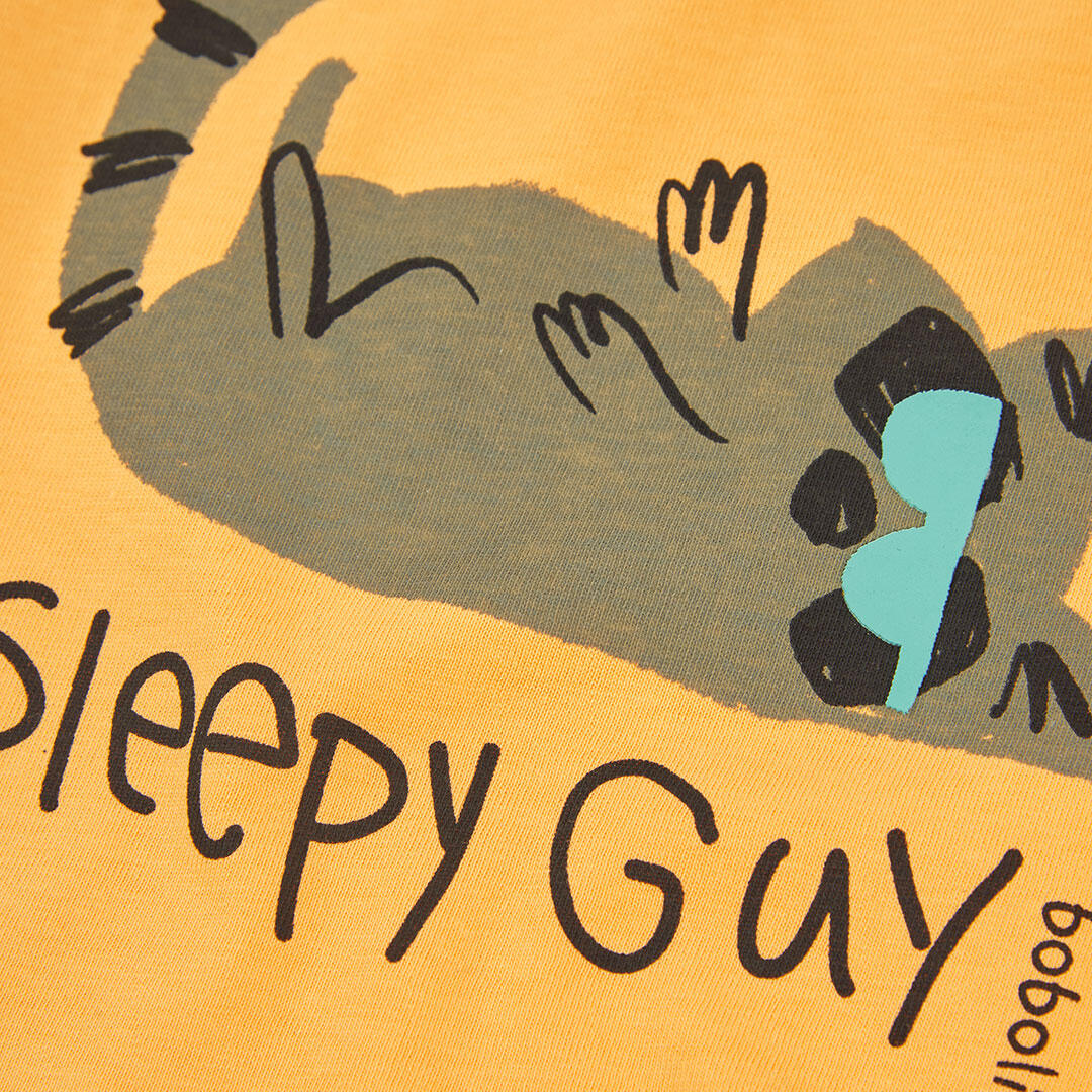 Camiseta punto niño amarilla estampado gato 3/4