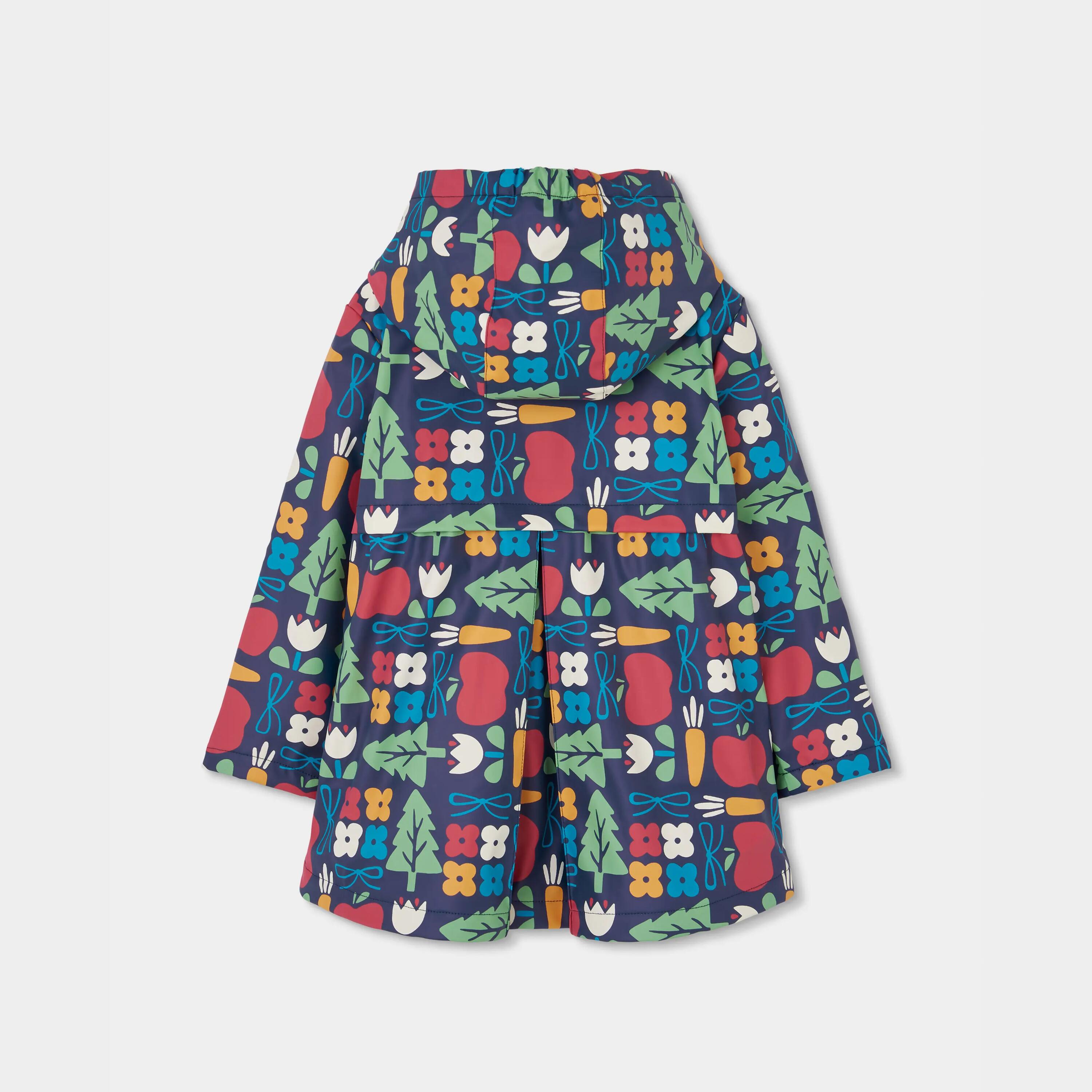 Impermeable azul marino estampado naturaleza con capucha 2/4