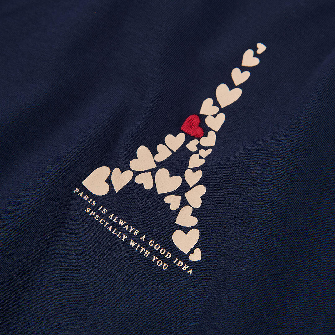 Camiseta punto niña azul marino Torre Eiffel 3/4