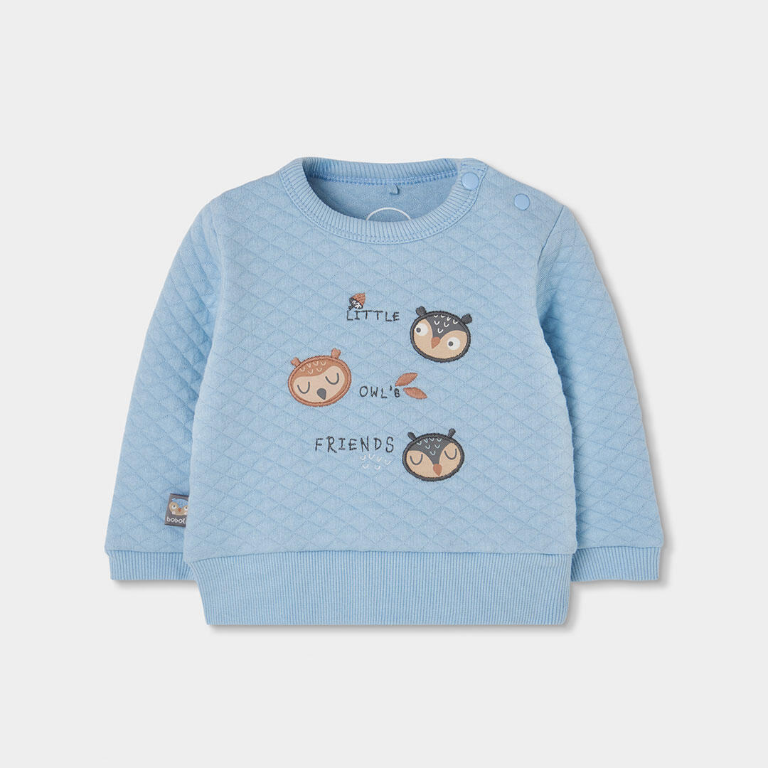 Conjunto punto bebé niño azul celeste estampado búhos 3/7