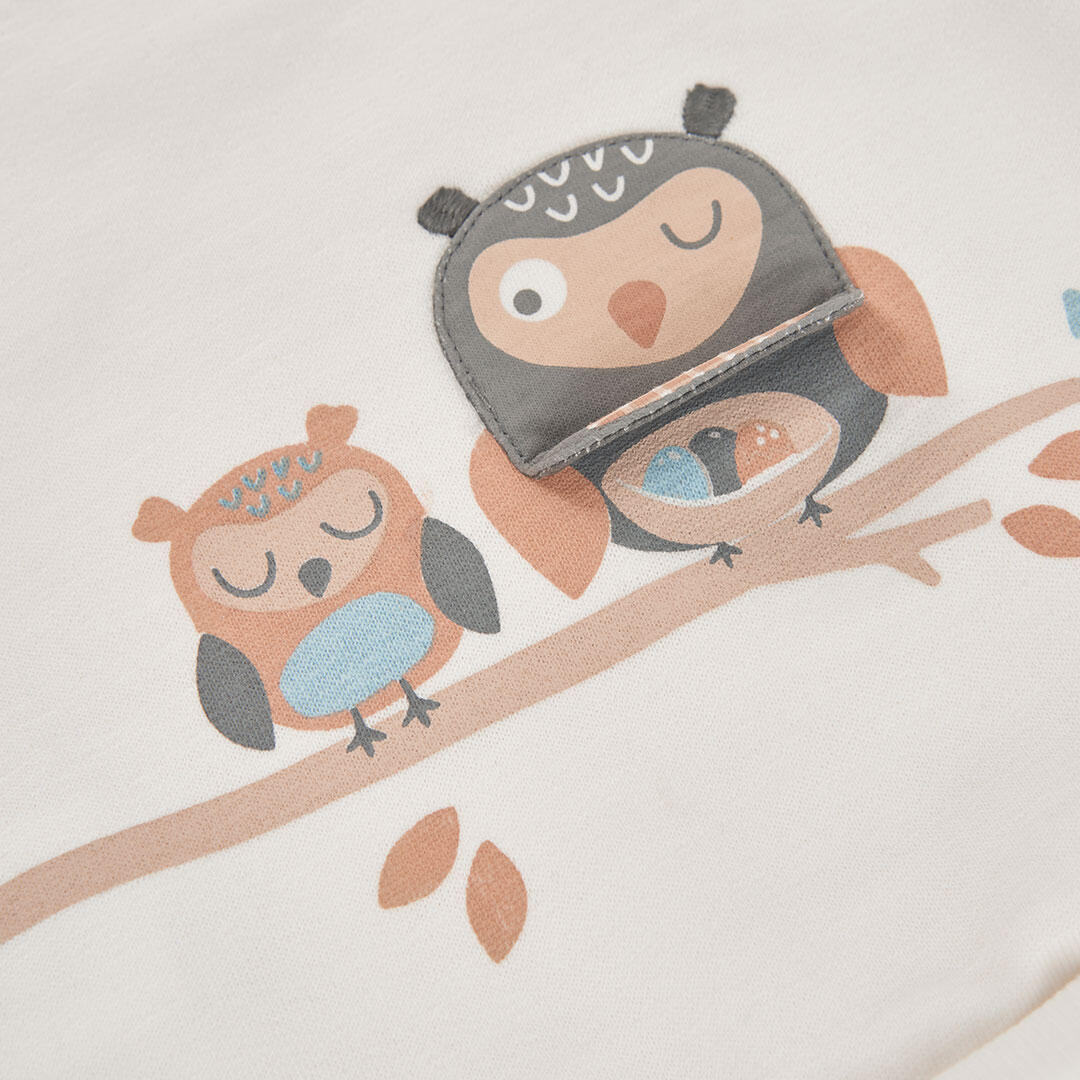 Sudadera felpa bebé blanca estampado búhos 3/4