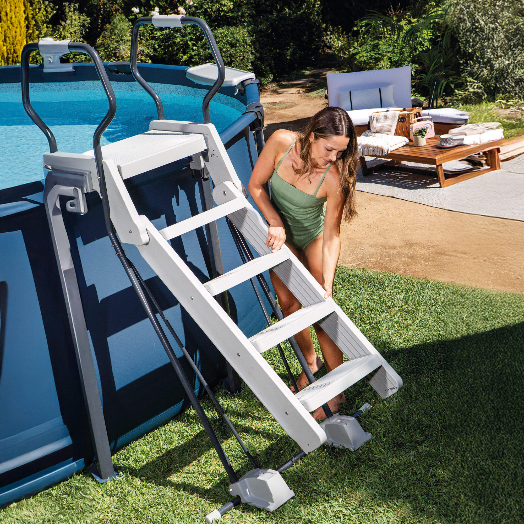 Escada de piscina com degraus amovíveis 132 cm 6/7