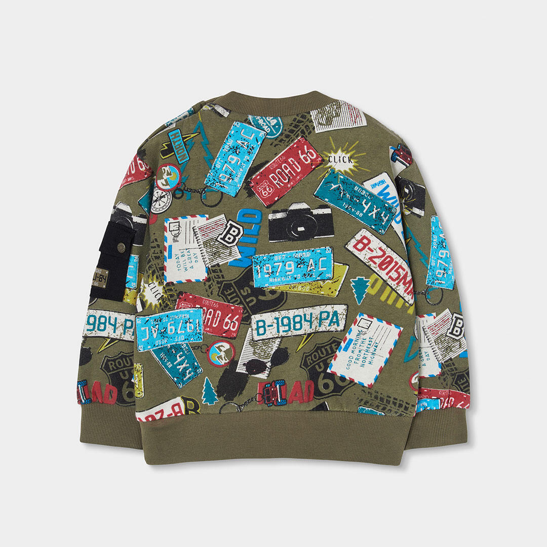 Sudadera felpa niño kaki estampado matrículas 2/4