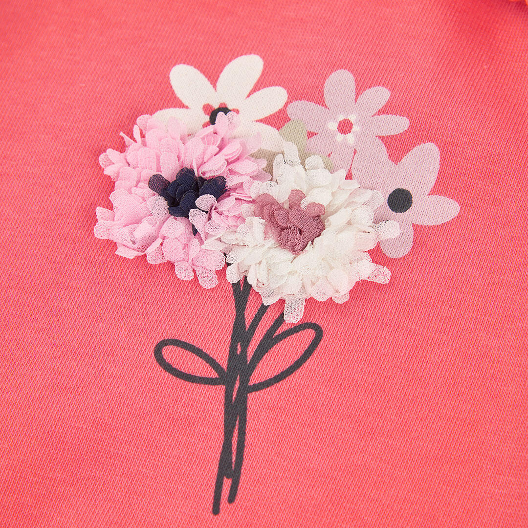 Sudadera felpa niña fresa estampado flores 3/4