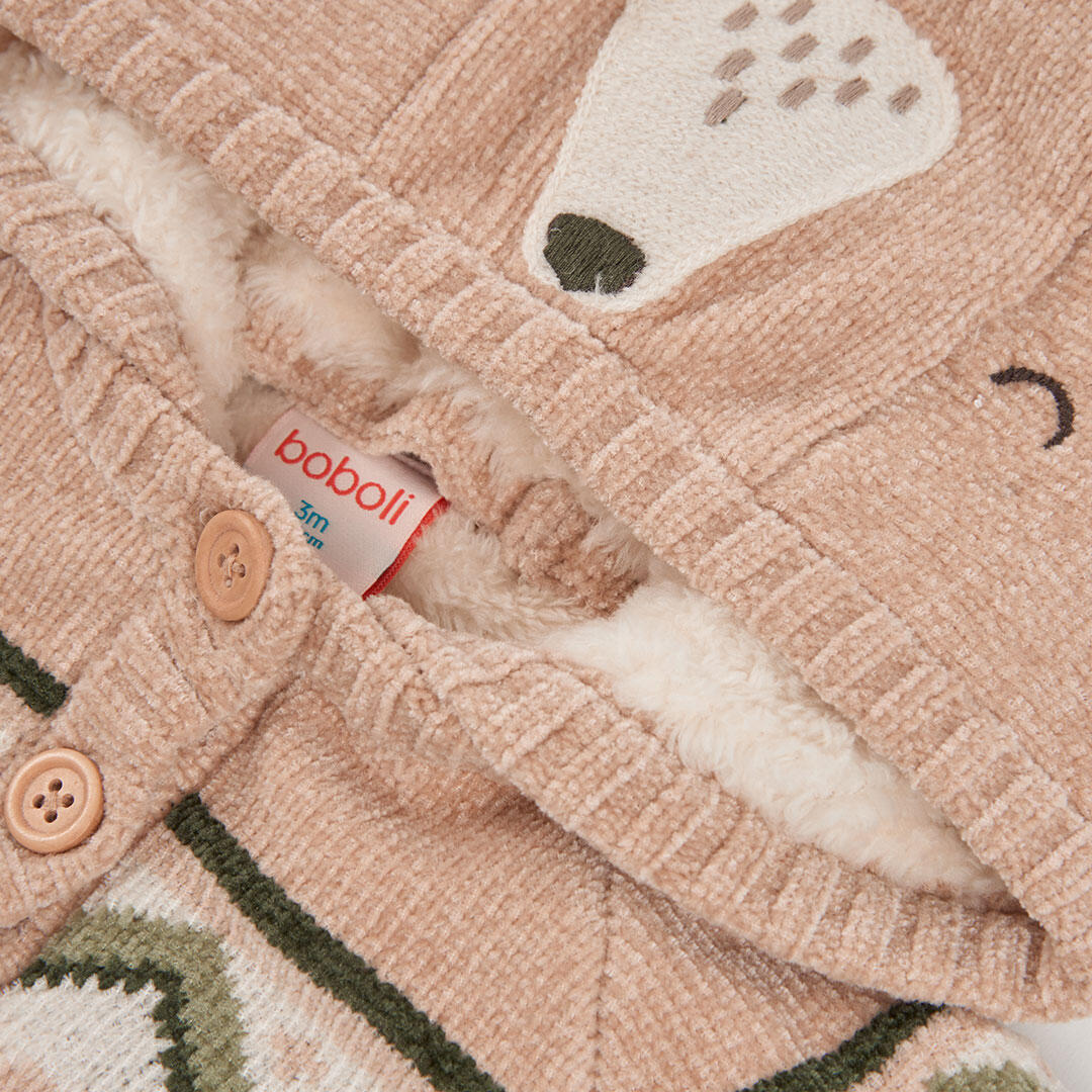 Chaqueta punto bebé niño beige estampado zigzag 3/4
