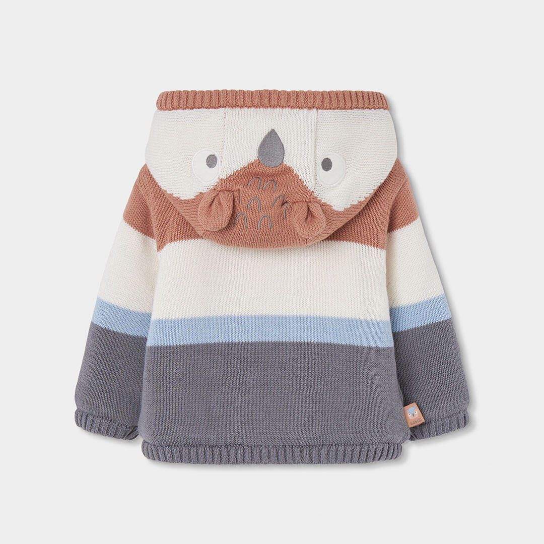 Chaqueta punto bebé niño marrón a rayas con capucha 2/4